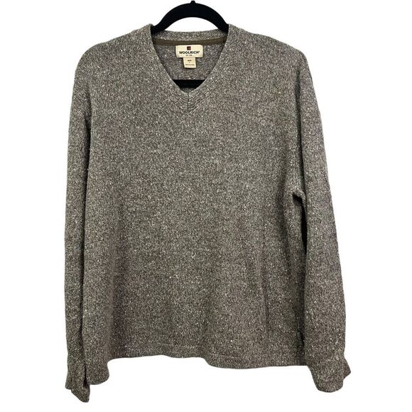 Woolrich Mens Knit Sweater Wool Blend Stretch V Neck Pullover Green Size L - Picture 1 of 5
